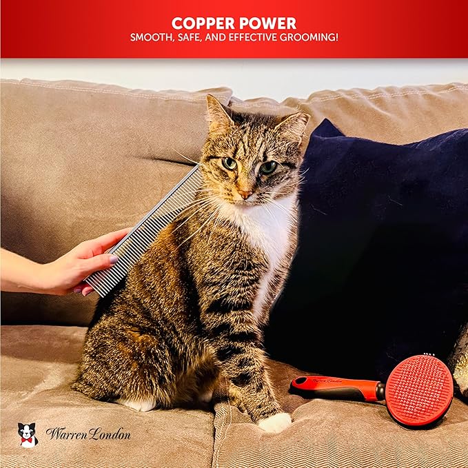 Warren London Cat DeMatter Pro Max | 9" Copper Grooming Comb for Cats | Detangles Mats, Knots & Loose Fur – Gentle, No-Pull Design for Long, Thick, or Tangled Coats | Professional Cat Grooming Tool