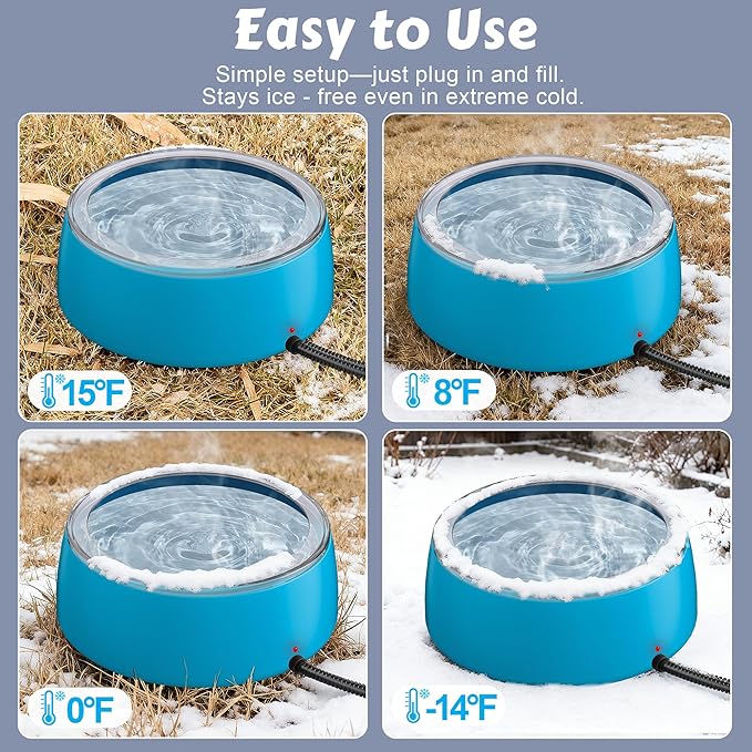 Newget 3L Heated Water Bowl, Outdoor Large Heated Dog Bowls, Outside Waterproof Heated Pet Bowl with Chew Resistant Cord, Smart Thermal Dish Provides Drinkable Water in Winter for Cat, Rabbit, Chicken