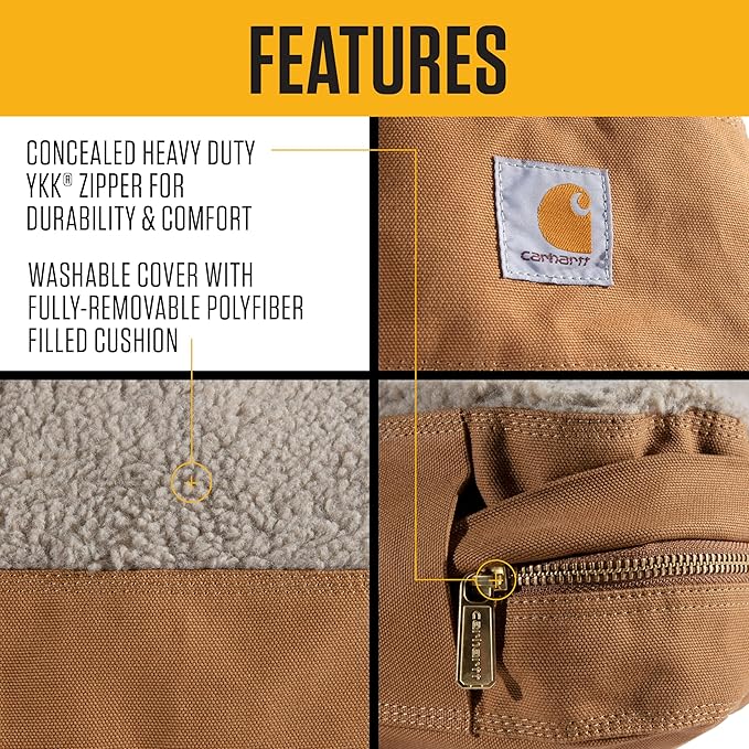 Carhartt Durable Canvas Pet Bed, Water Resistant Firm Duck Dog Bed, Carhartt Brown (Sherpa Top), Medium