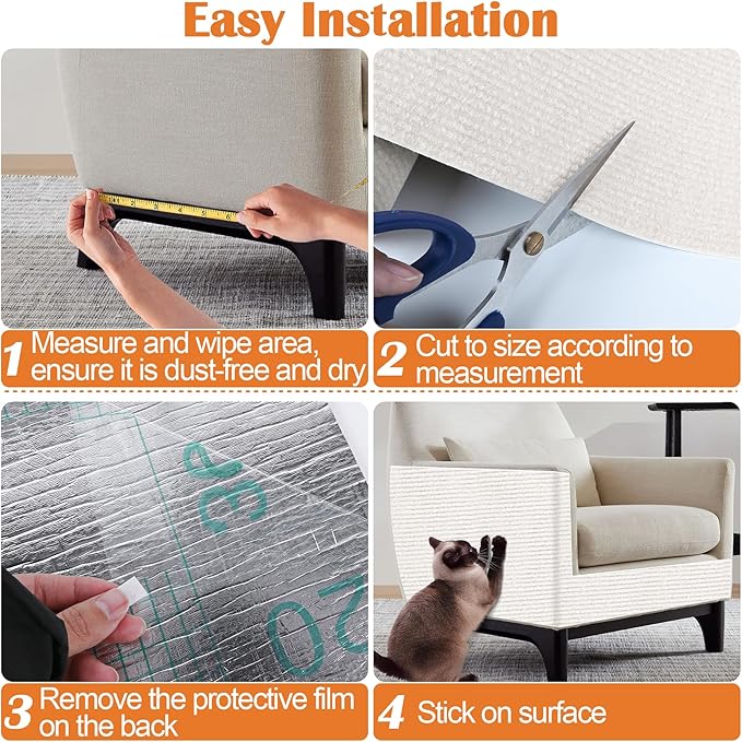 Cat Scratch Furniture Protector - 78.7" x 15.8" Trimmable Self-Adhesive Cat Claws Scratch Pads, Sisal DIY Climbing Couch Protector for Scratch Post Cat Tree Replacement Indoor (Cream White)
