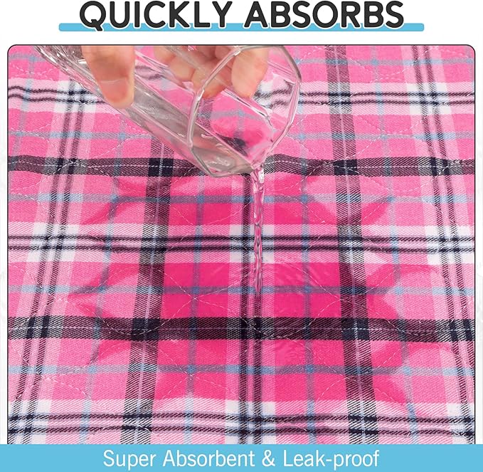 Washable Pee Pads for Dogs - 34”x36” 6PCS, Whelping Pad for Puppy Training, Playpen Crate Bed Floor Protector, Reusable Dog Potty Pads Non-Slip, Super Absorbent & Odor Controlling, Pink Plaid