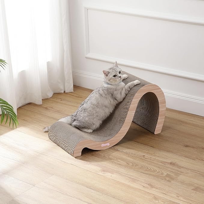 CSR1013C Kona 27" Modern Cardboard Double-Sided Wave Cat Scratcher with Catnip, Oak Wood
