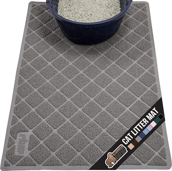 GORILLA GRIP Cat Litter Box Mat, Water Resistant, US Designed Kitty Litter Trapping Mats, Easy to Clean, Scatter Control, Less Mess and Clean Floors, Kitten Supplies for Indoor Cats, 30x20 Gray