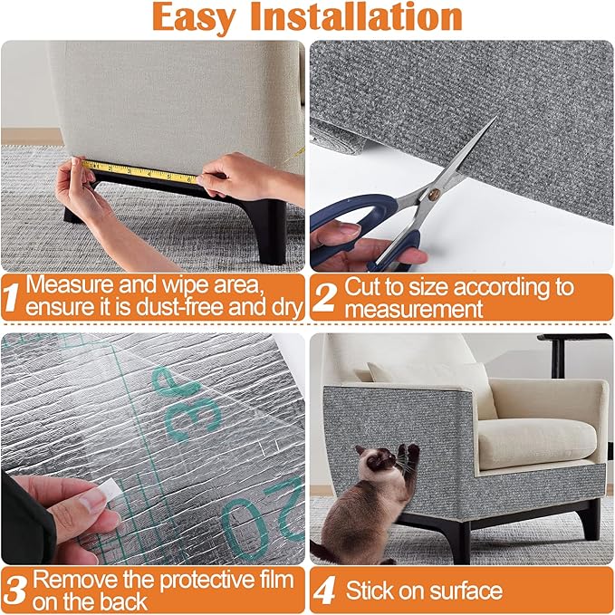 Cat Scratch Furniture Protector - 100" x 13.8" Trimmable Self-Adhesive Cats Claws Scratch Pads, DIY Cat Climbing Couch Protector for Scratch Post Cat Tree Replacement Indoor (Light Gray)
