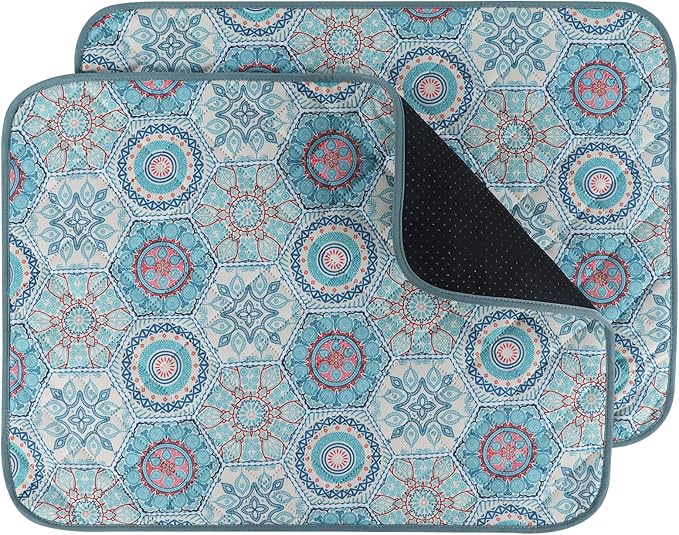 IEUUMLER Washable Pee Pads for Dogs, 2 Pack Non-Slip & Waterproof Pack Whelping Pad, Reusable Washable Puppy Potty Training Pad with Fast Absorbent for Playpen EU007 (Green Medallion, 42"X28"-2pcs)