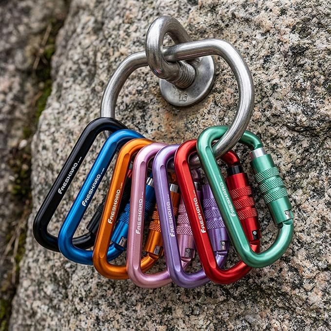 FresKaro 3inch 12kN-2698lbs Auto Locking Carabiner Clips, Solid D Shape, Heavy Duty 7075 Aluminum, Lightweight 1.09oz, Rust Proof, for Hammock, Hiking, Dog Leash, Keychain etc., Multi-Colors