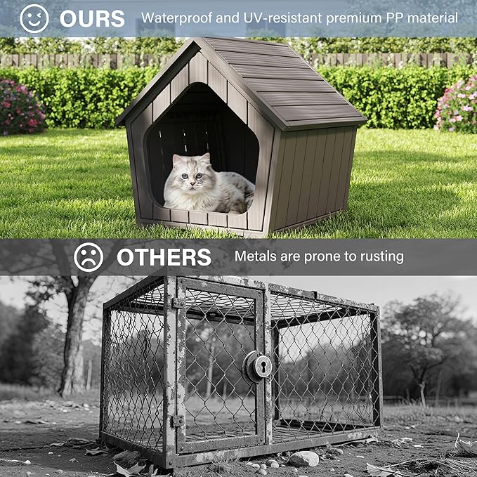 Outdoor Cat House Weatherproof, Clawsable Cat Houses for Outdoor Indoor Cats, Feral Outside Cats House Weatherproof, Resin Insulated Material, Air Holes Easy to Clean and Install, Coffee