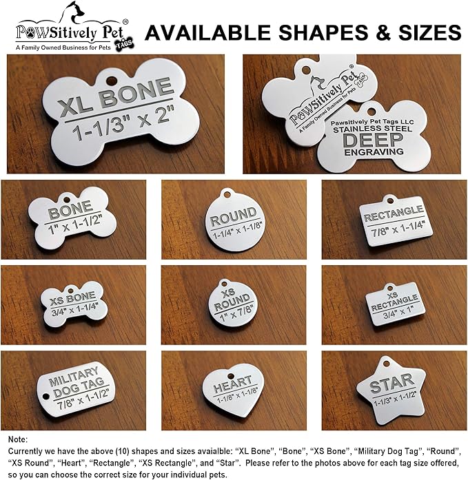 Pawsitively Pet Tags Stainless Steel Custom DEEP Engraved Pet ID Tags Personalized Front/Back Dog Tags for Dogs and Cats - XS Bone 3/4" x1-1/4 (2-Side Engraving)