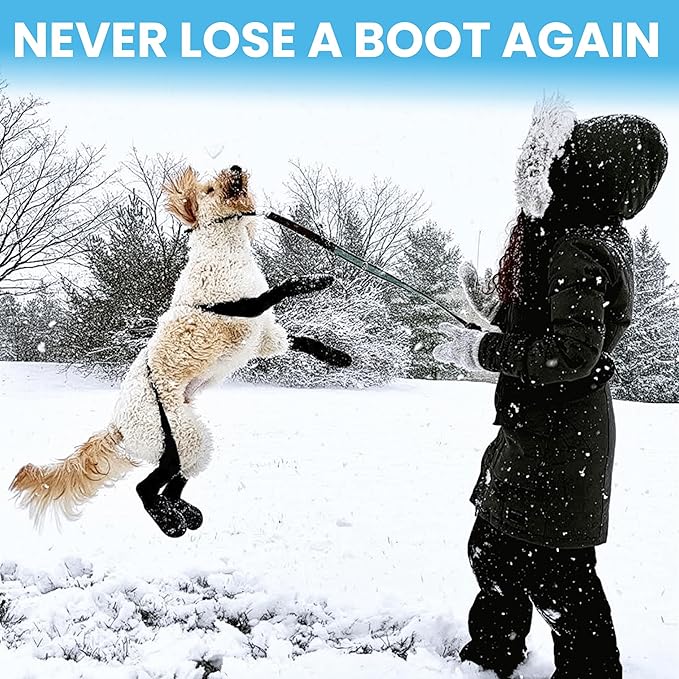 100% Waterproof Dog Boots Connected to Leggings so They Stay on. Easy-On Paw Protectors with an Adjustable fit. Snow & Rain, Anti-Slip Traction, Machine-Washable (Black, Medium)