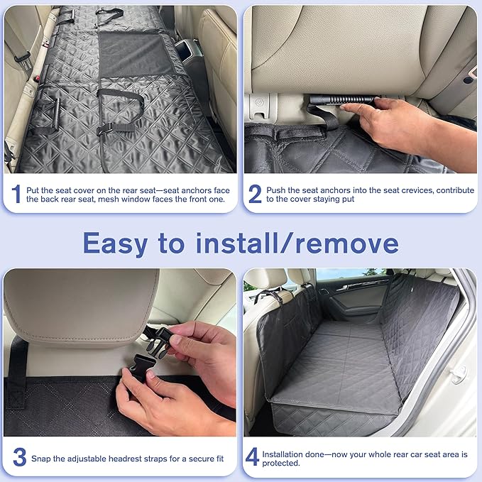 Back Seat Extender for Dogs- Hard Bottom Car Seat Cover for Pets, Heavy-Duty 900D Waterproof Non-Slip Dog Hammock for Most Cars, SUVs, & Small Trucks (Black, Regular)
