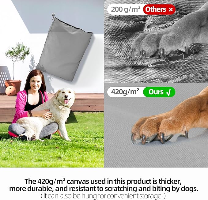 Sytopia 30" Outdoor Canvas Dog Bed – Ultra-Durable, Waterproof, Washable, Removable Cover – Comfort for Medium Dogs – Perfect for Patio, Crate, or Adventure (Light Grey)