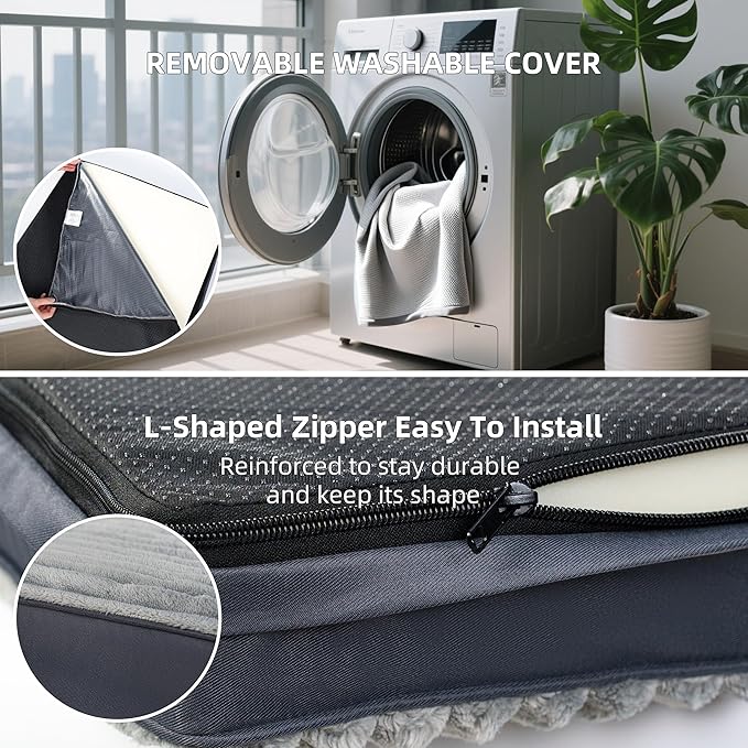 Dog Bed Large Sized Dogs, Orthopedic Flannel Pet Beds with Removable Washable Cover, Waterproof Indestructible Big Dog Bed with Anti-Slip Bottom, Egg Crate Memory Foam Pad, 35.0"x22.0"x3.0", Grey