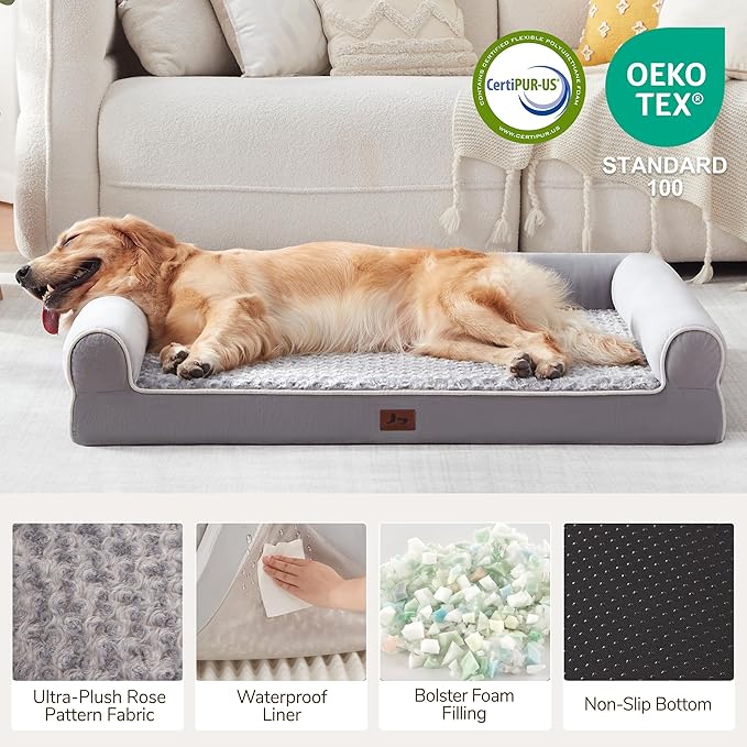 Large Dog Beds Large Sized Dogs, XXL XL Dog Bed for Medium Size Dogs, Extra Big Waterproof Couch Sofa with Removable Washable Cover for Pet, Light Grey, 48"*35"*8"