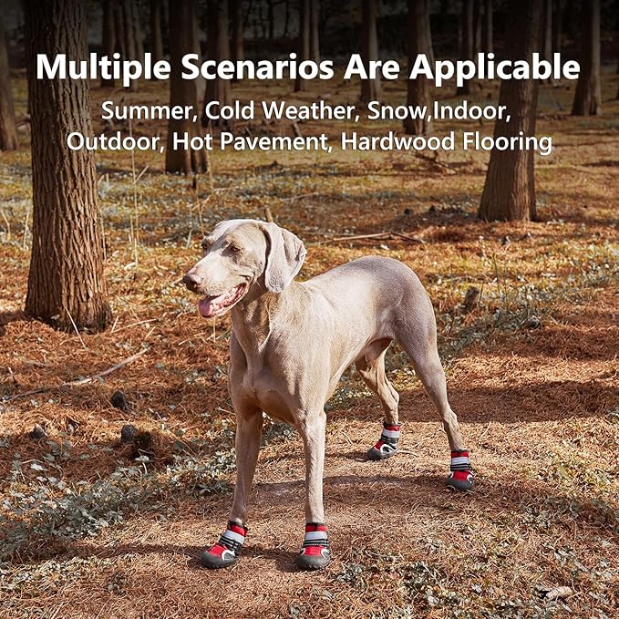 Dog Shoes Small Medium Large Size Dogs, Puppy Booties Paw Protector for Hot Pavement, Non-Slip Waterproof Rubber Reflective Strapped Boots (Red, Size 5#: (2.8 * 2.4) (L*W) for 40-55lbs)