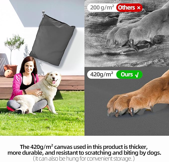 Sytopia 42 Inch Canvas Outdoor Dog Bed for Extra Large Dogs, Waterproof Washable Removable Cover, Indoor Patio Pet Pad, Dark Gray