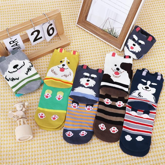 YSense 5 Pairs Cute Animal Socks for Women, Novelty Fun Crew Cotton Cat Dog Socks Stocking Stuffers Gifts for Women