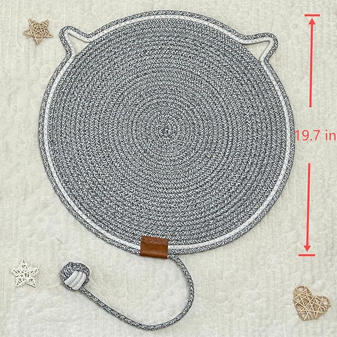 Cat Scratcher, 19.7'' Natural Cotton Rope Scratching Pad, Durable Cat Scratching Mat, Interactive Cat Toy,Large Size (Gray)