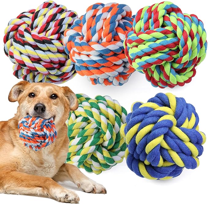 GASAPET Extra Large Rope Balls for Aggressive Chewers - 5 Pack Chew Toys for Medium Large Breeds, Dental Dog Balls, Puppy Teething Toys, Interactive Games