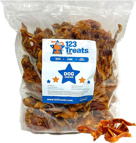 123 Treats Bulk Pig Ears for Dogs - 5lb Bag, All-Natural Pork Chews for Small to Large Breeds, Dental Care Dog Treats