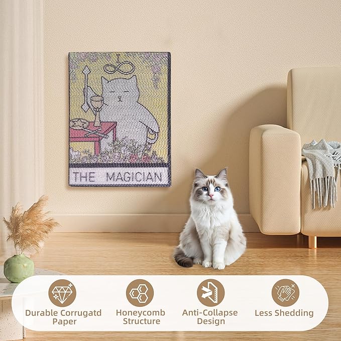 Tarot Cat Scratch Pad – Cardboard Cat Scratcher for Indoor Cats, Wall-Mount or Floor Use Cat Mat, Durable Scratching Post Alternative, Protects Furniture, Water-Based Ink 16×12×1.5 inch (the magician)