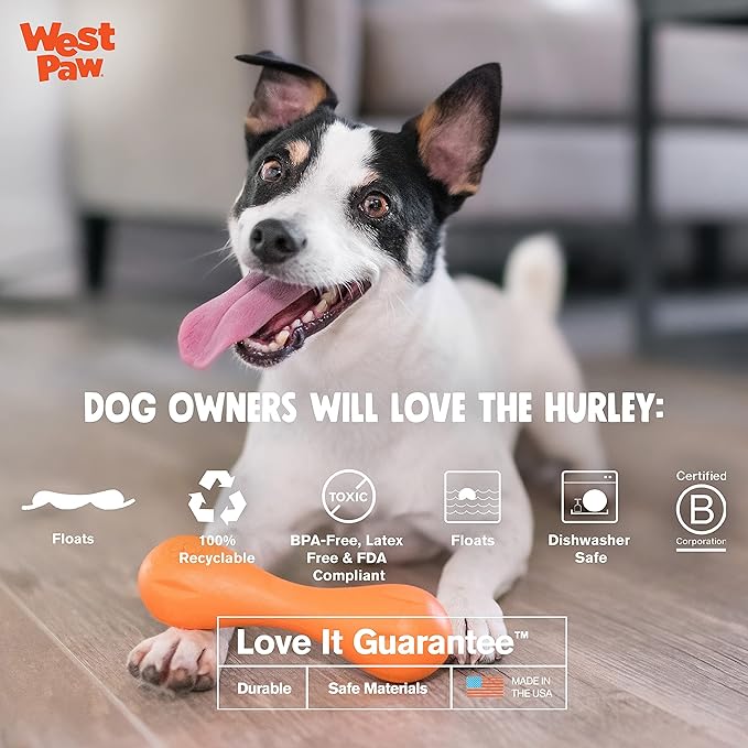 WEST PAW Zogoflex Hurley Dog Bone Chew Toy – Floatable Pet Toys for Aggressive Chewers, Catch, Fetch – Bright-Colored Bones for Dogs – Recyclable, Dishwasher-Safe, Non-Toxic, Large, Tangerine