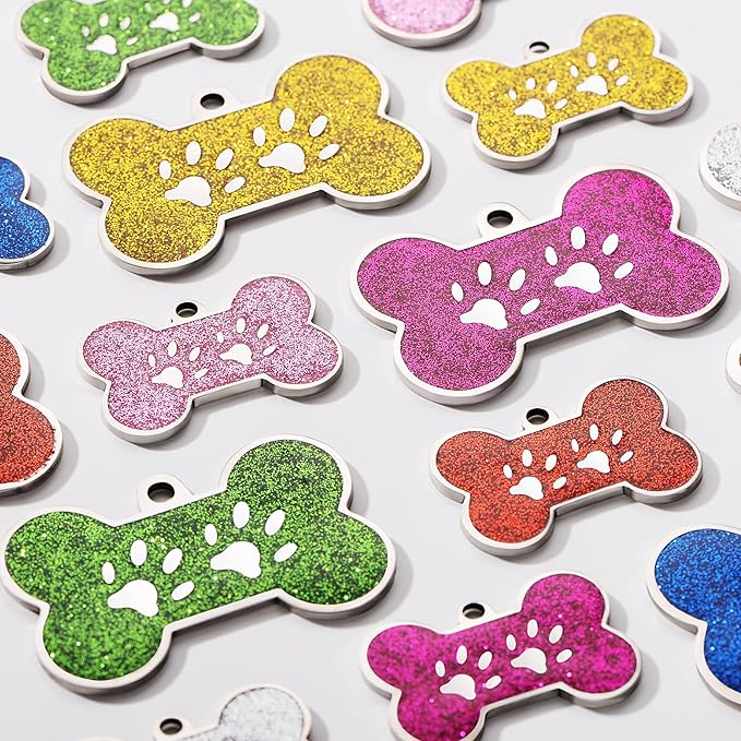 YEHANTI Dog Tags Personalized for Pets with Glittery Front Design - Beautiful Stainless Steel Cats Dogs ID Tags - Engraved with Laser - Stylish Dog Collar Accessories (Red, L)