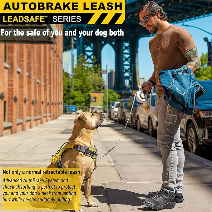 FIDA AutoBrake Retractable Dog Leash. Advanced Patented Design for Dog Pulling, 16 ft Heavy Duty No Pull Pet Walking Leash for Medium Breeds. Tangle Free, Soft Grip, Medium Size.