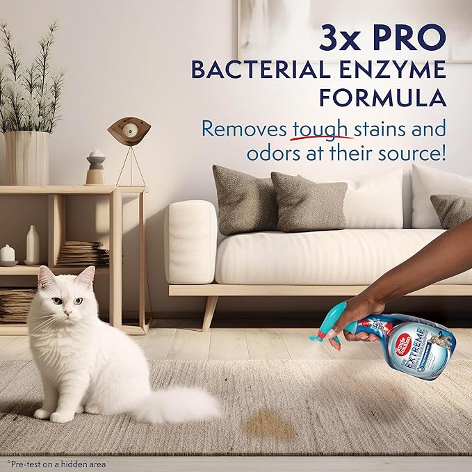 Simple Solution Extreme Cat Stain Eliminator for Strong Odor, Pet Odor Eliminator for Home, Stain Remover for Cats, Kitten Essentials, Floor Cleaner, Urine Destroyer, Carpet Cleaner Spray, 32oz