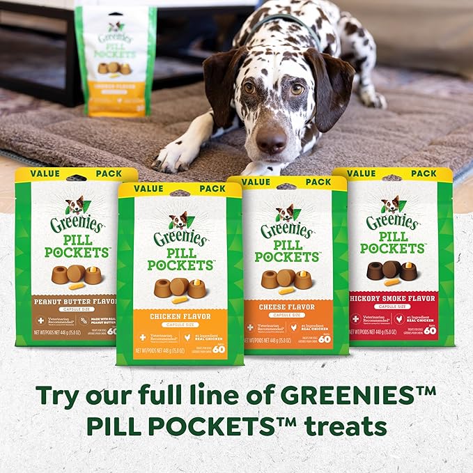 Greenies Pill Pockets, Small Size Dog Treats, Peanut Butter Flavor, 3.2 oz. Pouch
