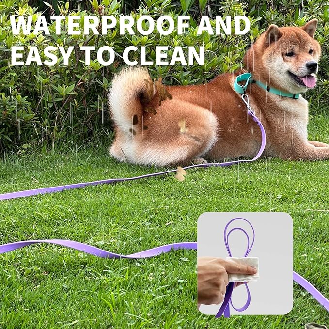 Dog Training Long Leash Waterproof Long Line Heavy Duty Outdoor Recall Lead 10ft 15ft 20ft 30ft 50ft for Small Medium Large Dog (Light Purple, 30FT)