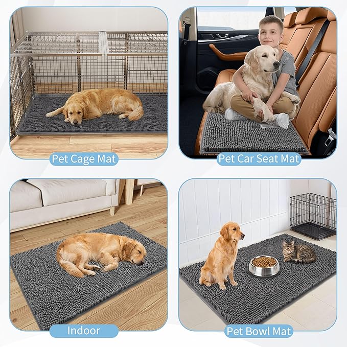 Amyracel Dirt Trapping Door Mat, 24" x 72" Large Absorbent Dog Door Mat for Muddy Paws, Quick Dry Non Slip Chenille Mud Mat for Dogs, Machine Washable Entry Indoor Entryway Rug for Inside Floor