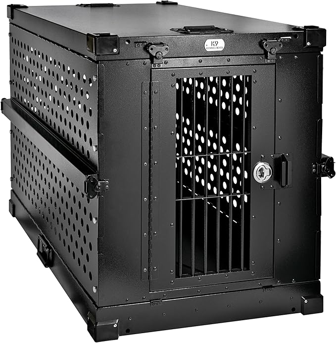 K9 Kennel Boss - Heavy Duty Fully Collapsible Powder-Coated Aluminum Dog Crate - Large (Black)