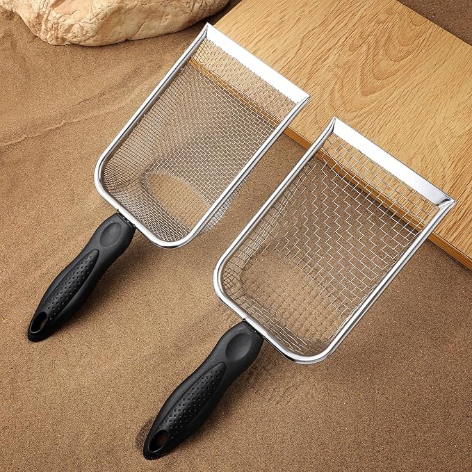2 Pcs Stainless Steel Cat Litter Scoop - Metal Litter Box Scooper with Dual Mesh Sizes & Hanging Hole, Durable Corner Cleaner for Efficient Clump Removal