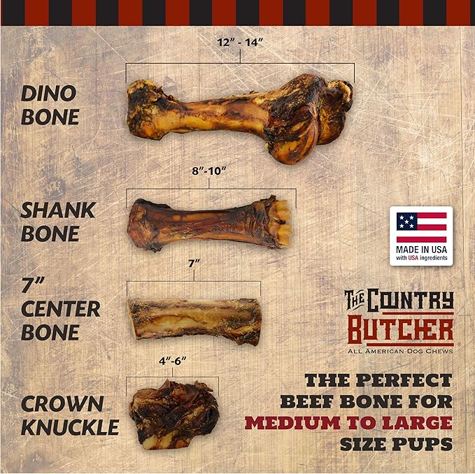 4" Beef Marrow Dog Bones for Aggressive Chewers, Large and Medium Breed Dog Treat, Natural, Tough, Chew Toy, Made in The USA, 3 Count