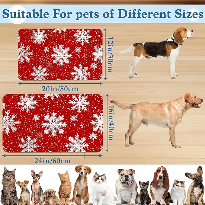 Chirtsmas Snow Flower Pet Food Mat for Cats and Dogs–Absorbent Quick Dry Feeding Placemat, Non Slip Rubber Base, Waterproof Bowl Mat for Indoor Use, Pet Supplies 12"x20"
