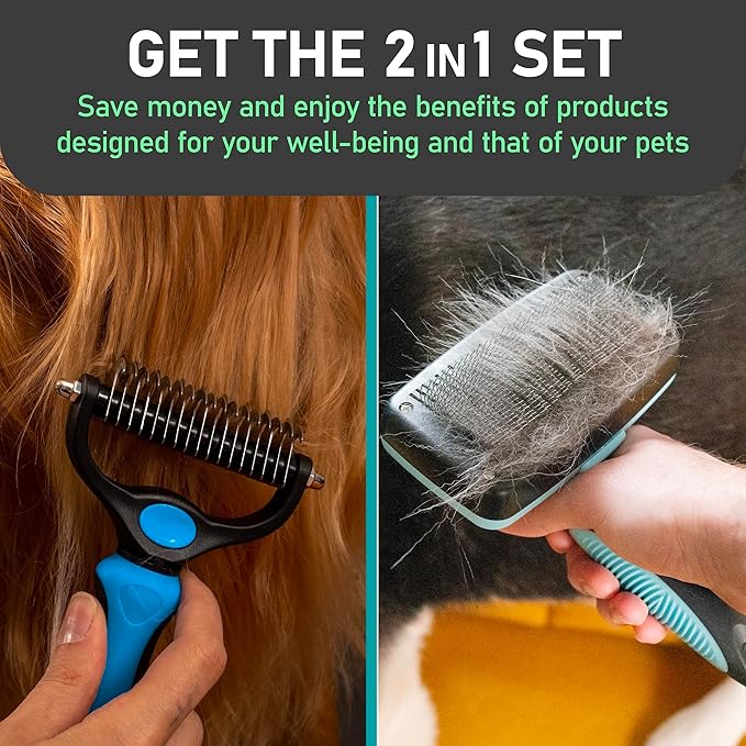 Maxpower Planet Dog Rake and Dog Hair Brush - Gently Removes Loose Undercoat, Mats and Tangled - Deshedding Grooming Tool for Dogs & Cats - Self Cleaning Slicker Brush - All Hair Types