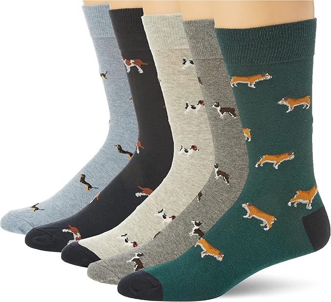 Amazon Essentials Men's Patterned Dress Crew Socks, 5 Pairs