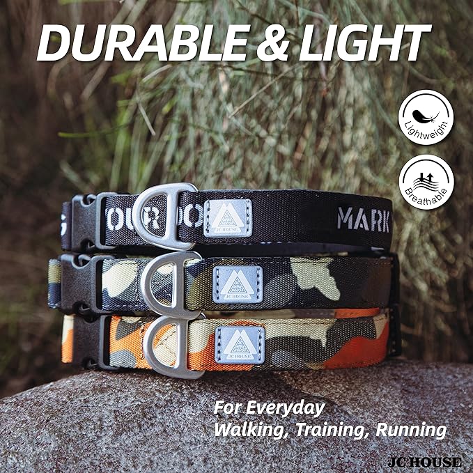Soft Padded Dog Collar, Neck 9’’-14’’, Adjustable Heavy Duty Collar with 3M Reflective Logo for Small Dogs, Camo Orange, S