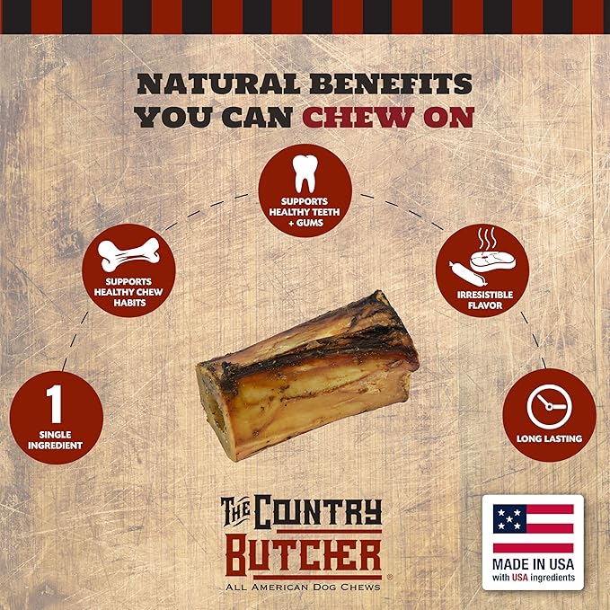4" Beef Marrow Dog Bones for Aggressive Chewers, Large and Medium Breed Dog Treat, Natural, Tough, Chew Toy, Made in The USA, 3 Count