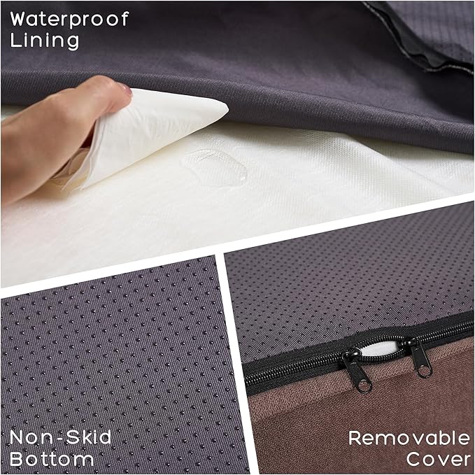 Jumbo Orthopedic Dog Bed - 7-inch Thick Memory Foam Pet Bed with Pillow Removable Cover Free Waterproof Liner - for Large Dogs (Khaki (Textured Plush), 50''L x 34''W x 10''Th I Extra Large)