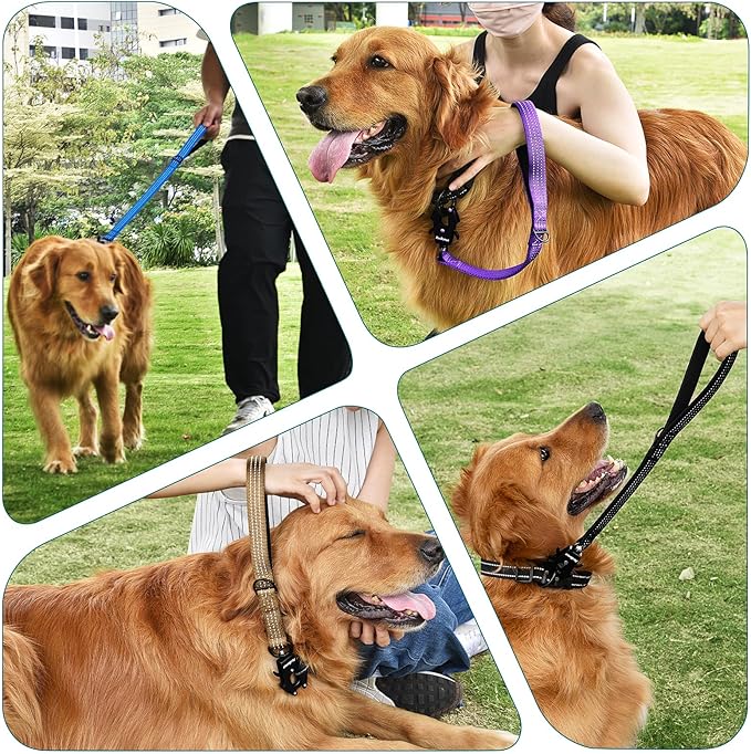 PetBonus Heavy Duty Short Dog Leash, 18 Inch Nylon Traffic Leash with Quick Release Clip, Comfortable Padded Handle, Reflective Training Lead for Medium Large Dogs (Red, 18")