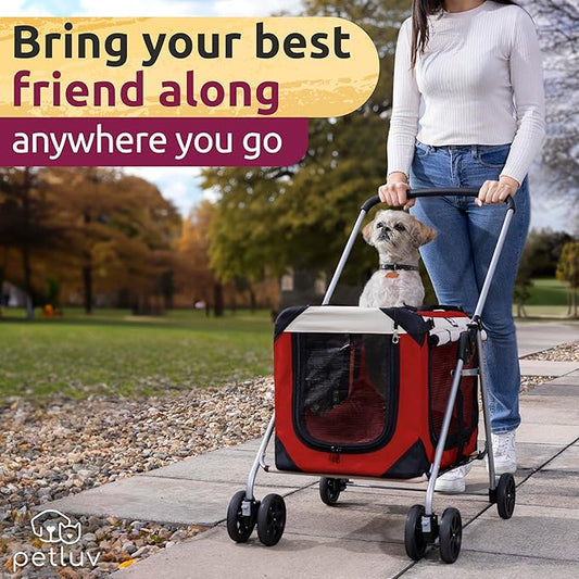 Pet Stroller, Fits 2 Cats, Small to Medium Dogs (Up to 45 Lbs), Detachable, Soft-sided Pet Carrier, Collapsible, Includes plush pillow