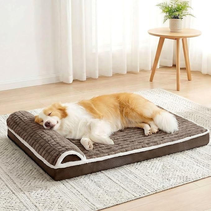 Orthopedic XL Dog Bed Large Sized Dog with Pillow 42''X28'', Waterproof Soft Comfortable Egg Crate Foam Pet Crate Beds Mat with Removable Washable Cover and Non-Slip Bottom, Taupe