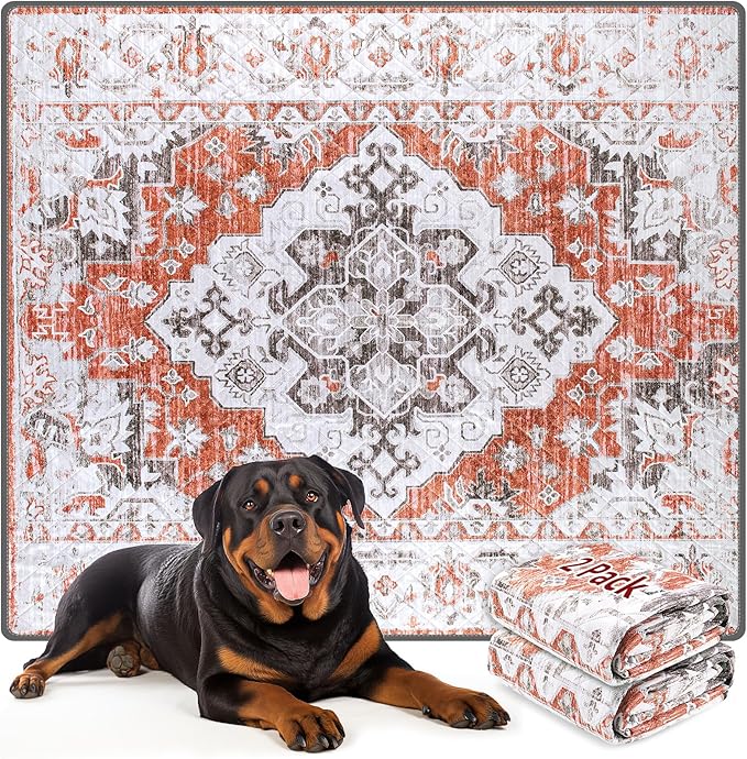 LOOBANI Reusable Pee Pads for Dogs with Pheromones, 1 Pack Super Absorbent Washable Puppy Pee Pads, Waterproof Non-Slip Whelping Pad for Floor Playpen Crate Couch-65 x48 (Red-Orange)