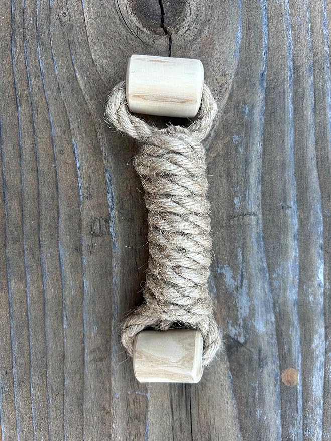 ROMNG Coffee Wood Dog Toy - Eco-Friendly, Durable, Non-Toxic Hemp Rope Dog Toy - Tough Chew & Tug Toy for Moderate Chewers - Safe Outdoor & Indoor Play for Medium Dogs, (1.5”x 7”x 1.5”)