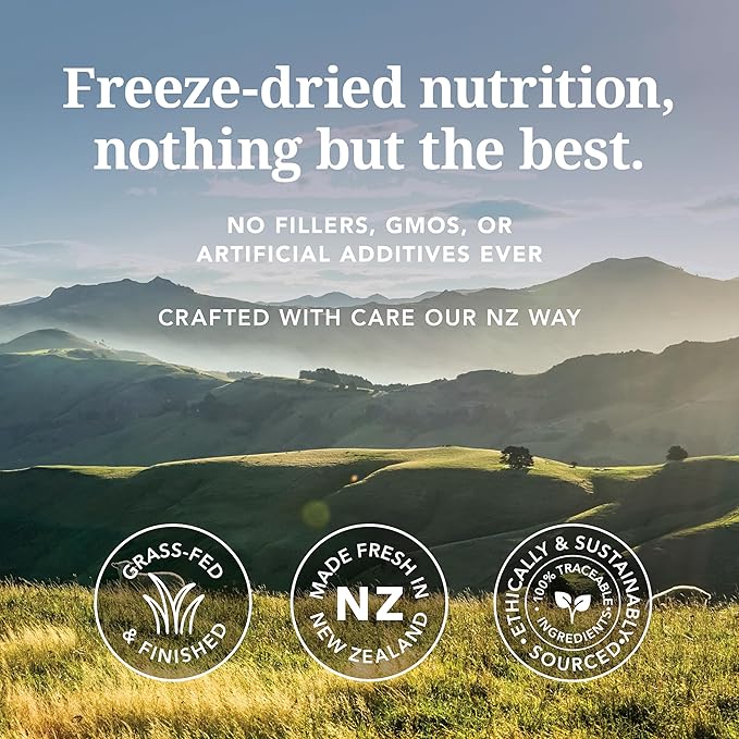 Feline Natural Freeze Dried Cat Food - Grain-Free and High Protein Cat Food from New Zealand, Complete Meal or Topper for Kittens, Adults, and Senior Cats, Grass-Fed Lamb and Venison, 11 oz