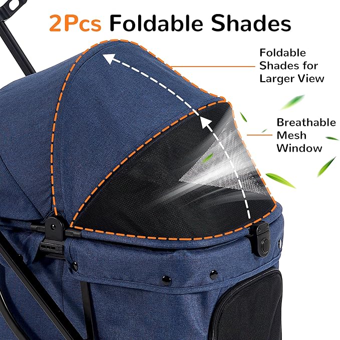 HITTITE Pet Stroller with Weatherproof Cover, All-Terrain 4-Wheel Cat & Dog Stroller with Adjustable Canopy, Foldable Dog Strollers with Storage Basket for Small to Medium Dogs Up to 55 lbs.
