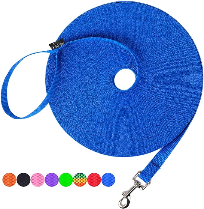 Hi Kiss Dog/Puppy Obedience Recall Training Agility Lead - 15ft 20ft 30ft 50ft 100ft Training Leash - Great for Training, Play, Camping, or Backyard Blue 100 Feet