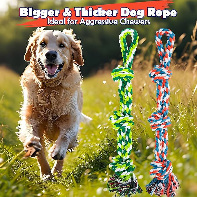 GASAPET Dog Rope Toys for Aggressive Chewers, Nearly Indestructible Dog Toys Set for Large/Medium Dogs, Heavy Duty Natural Cotton Rope Chew Toy for Teething, Tug Toy 5 Pack