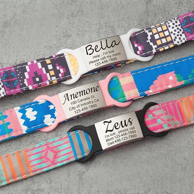 Anavia Slide On Silent Pet ID Tags, S/M/L/XL Personalized Multi-Color Silicone Band Cat Dog Name Tags, Customized Engraved Stainless Steel, Chew-Proof Quiet Dog Collar Tags (Small, Black)